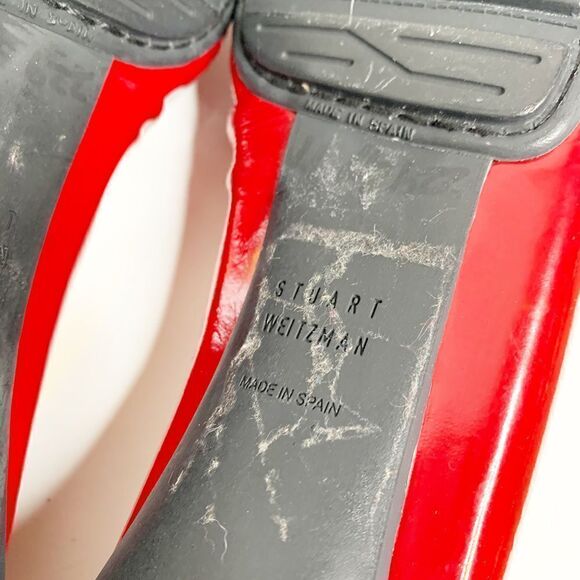Vintage Stuart Weitzman Moccasins Loafers Patent Red Leather Silver Buckle 9.5 - Picture 11 of 11